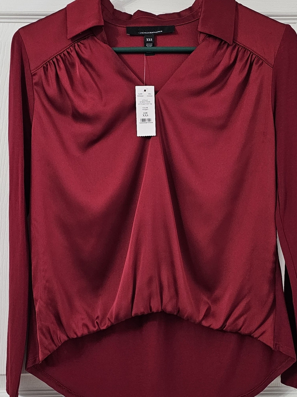 White House Black Market Satin-Look Deep Red Blouse